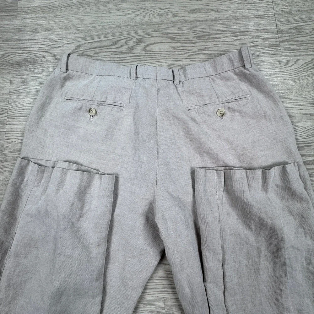 Perry Ellis Mens Linen Blend Flat Front Dress Pants Tan 34 x 32 Breathable